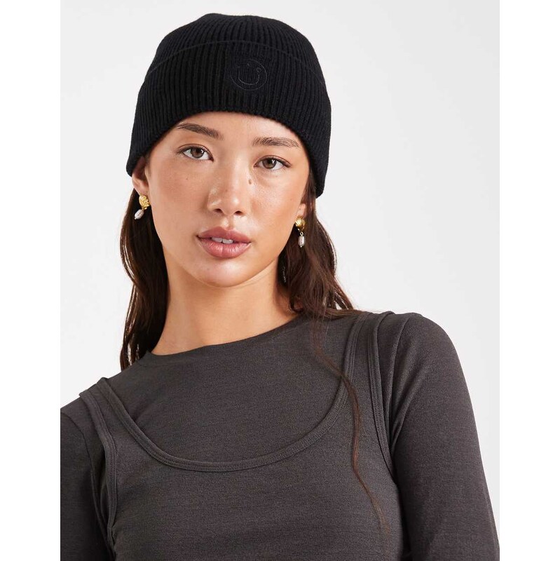 HUGO BLUE Xafon tonal logo knit beanie in black