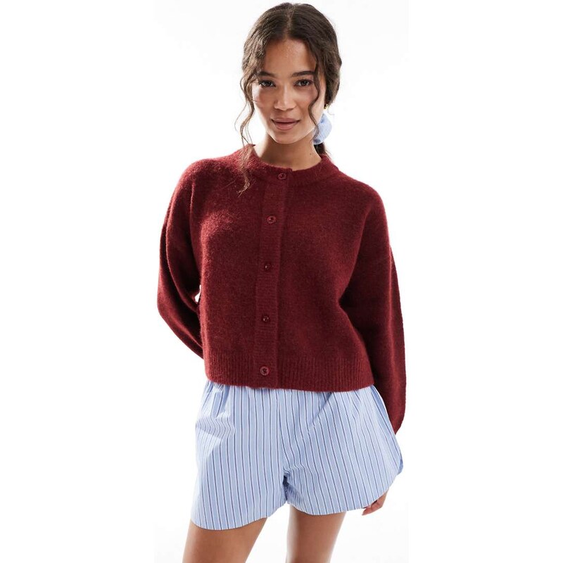 Cotton On sleep cosy button up cardigan in plum marle-Red