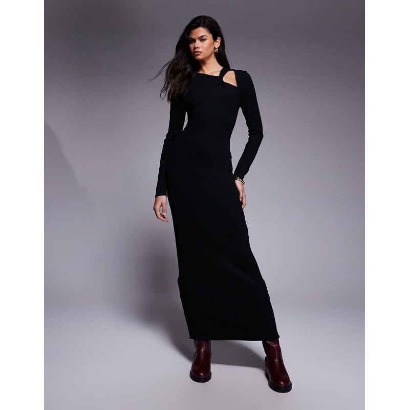 ASOS DESIGN ribbed asym neck with knot detail maxi dress in