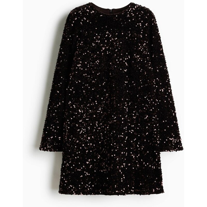H&M - Flitrové mini šaty - Tmavě Hnědá