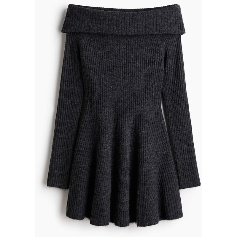 H&M - Šaty z žebrovaného úpletu odhalující ramena - Tmavě Šedý