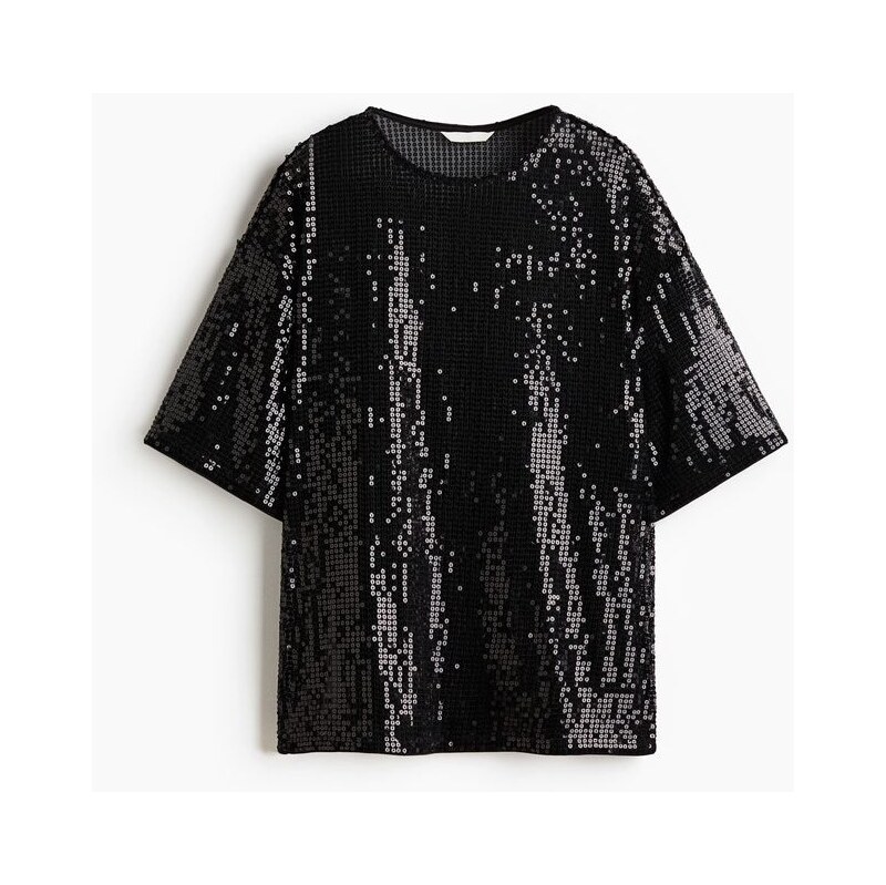 H&M - Oversized tops flitry - Černá