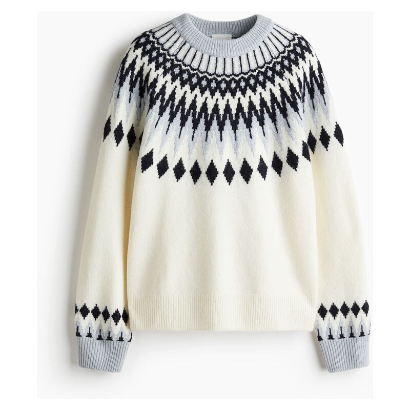 H&M - Svetr z žakárového úpletu - Krémová/Vzor