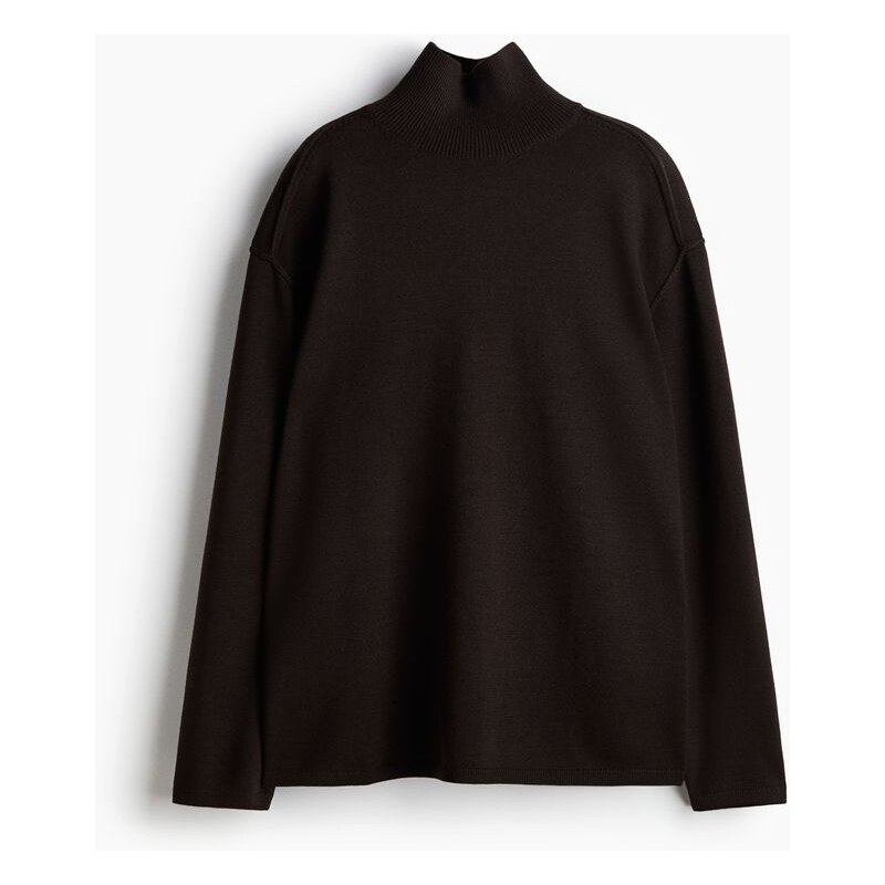 H&M - Svetr z vlny merinos vysokým límcem - Tmavě Hnědá