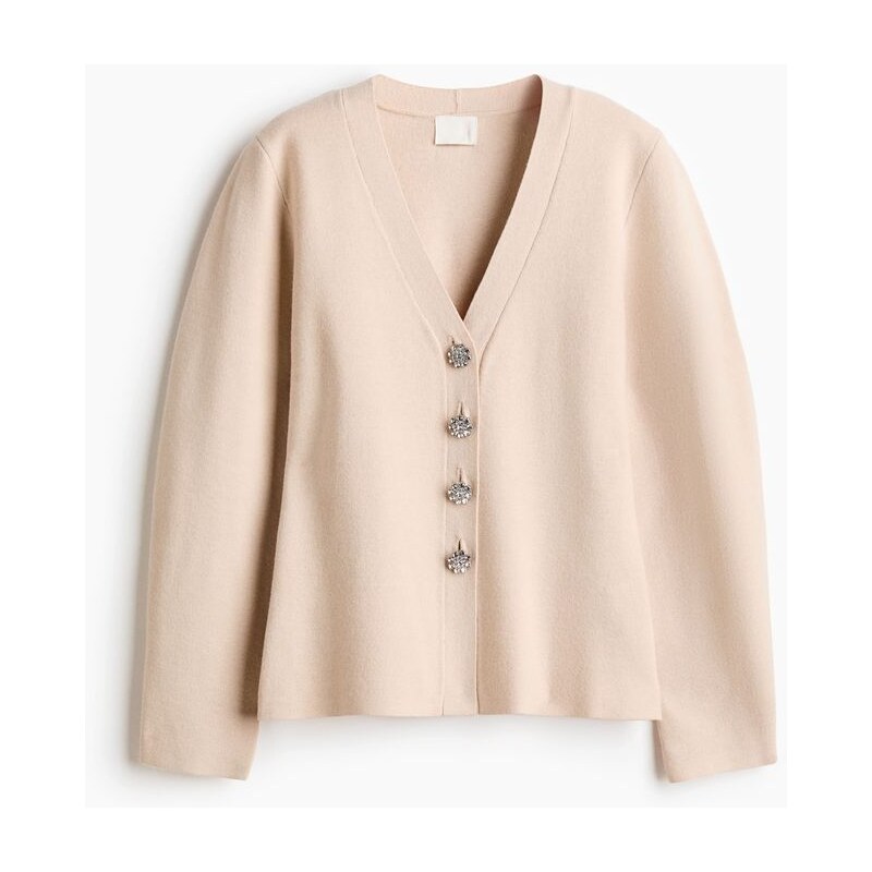 H&M - Pletený propínací svetr - Světle Béžová