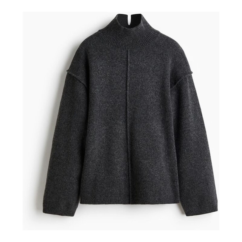 H&M - Svetrs vysokým límcem - Tmavě Šedý Melír