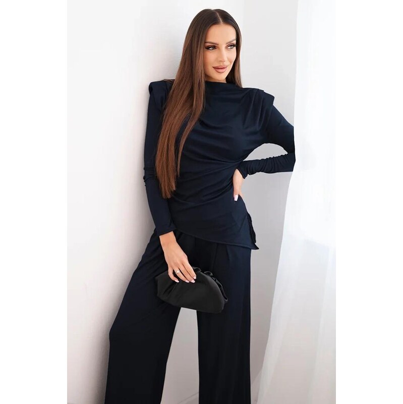 MladaModa Komplet vroubkované halenky a širokých kalhot model 0319 110305789