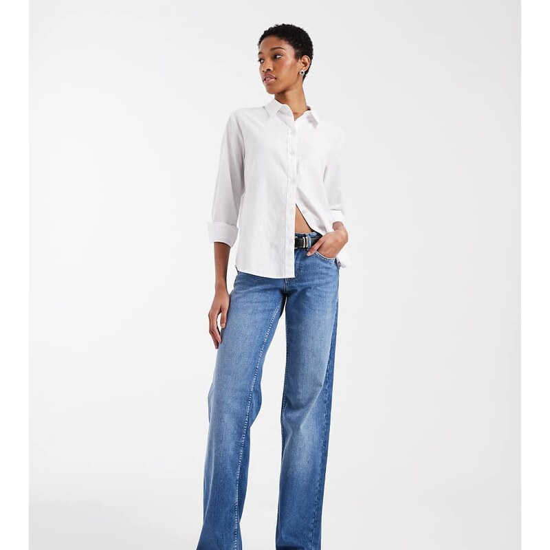 ONLY Tall Judy low rise wide leg jeans in mid blue denim