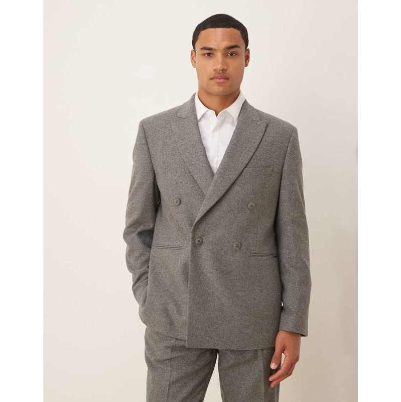 ASOS DESIGN regular double breasted suit jacket with wool in