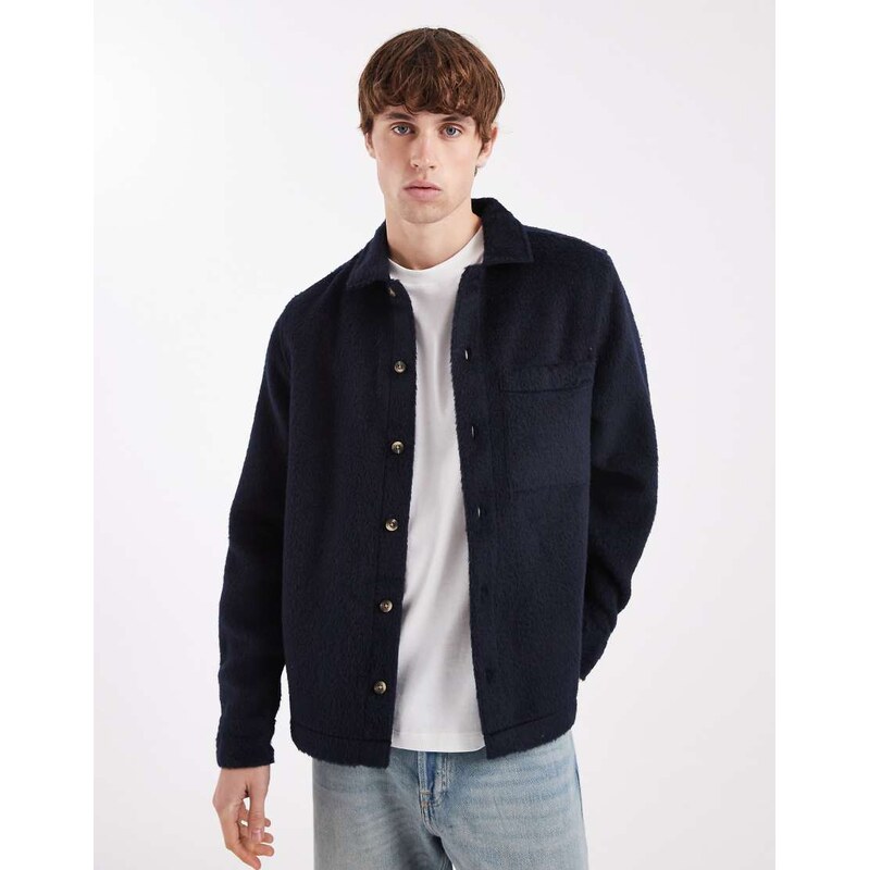 ASOS DESIGN brushed wool look overshirt in navy