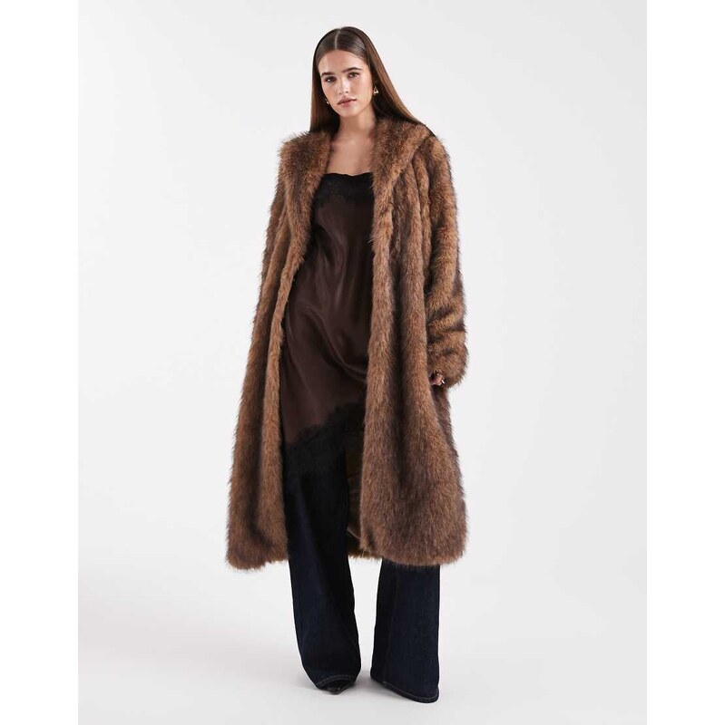 ONLY faux fur maxi coat in brown 110311508