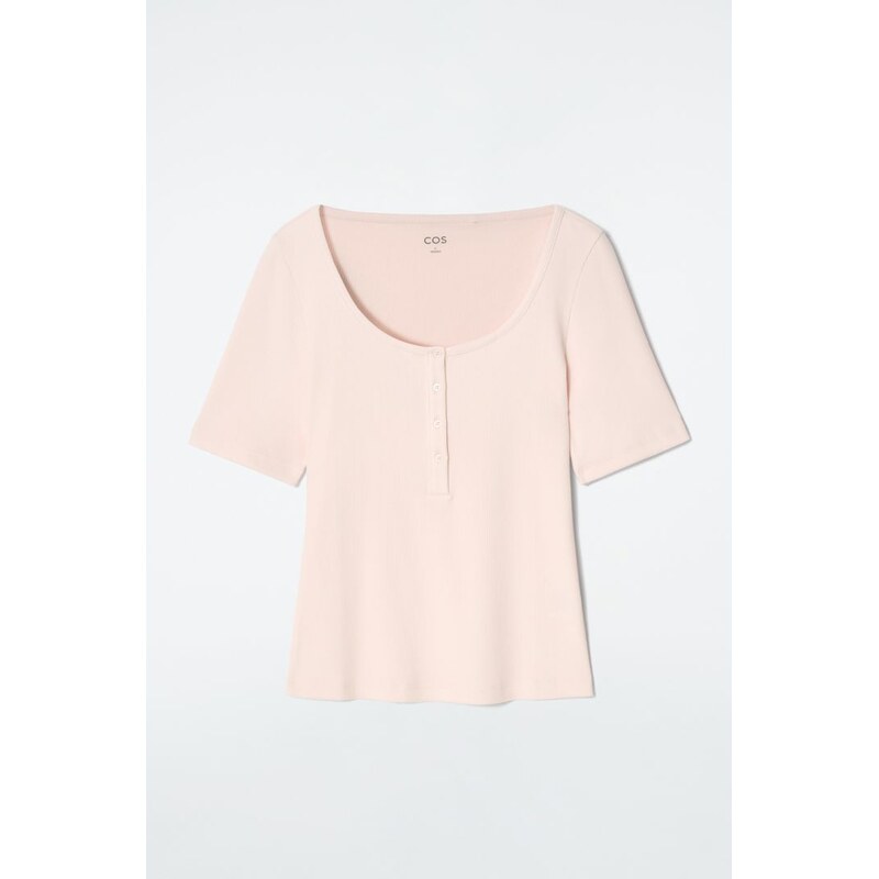H&M - RIBBED HENLEY TRIČKO - růžová 108162235