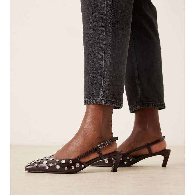 ASOS DESIGN Wide Fit Shadow embellished chisel toe slingback mid