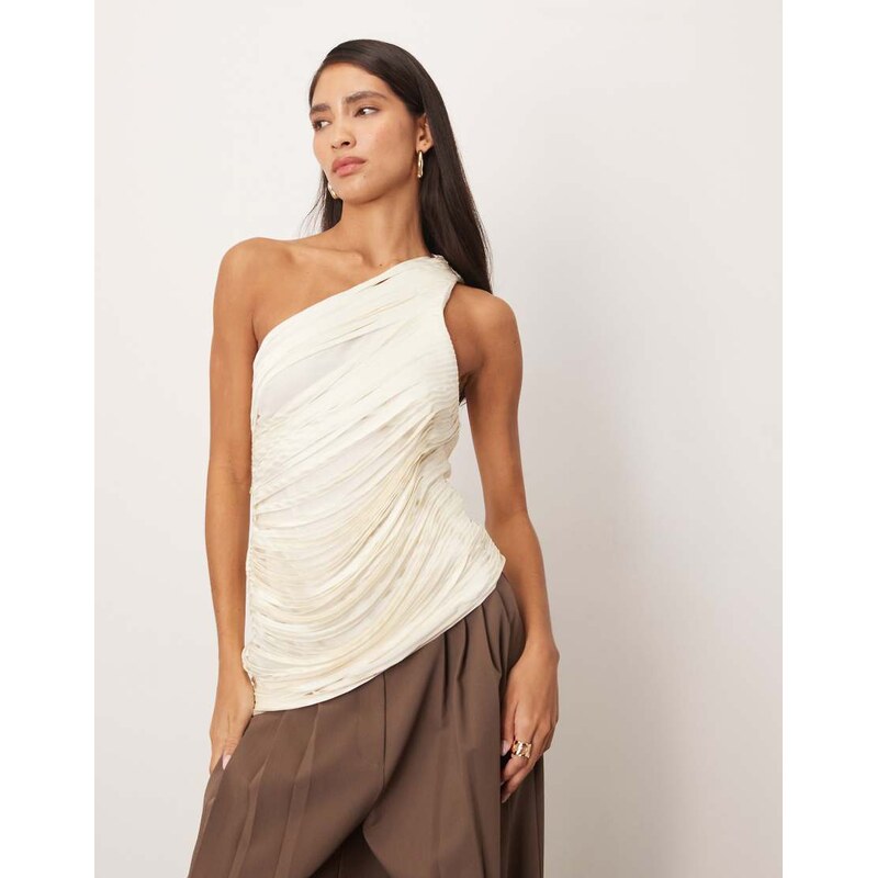 ARRANGE draped fringe one shoulder top in winter white
