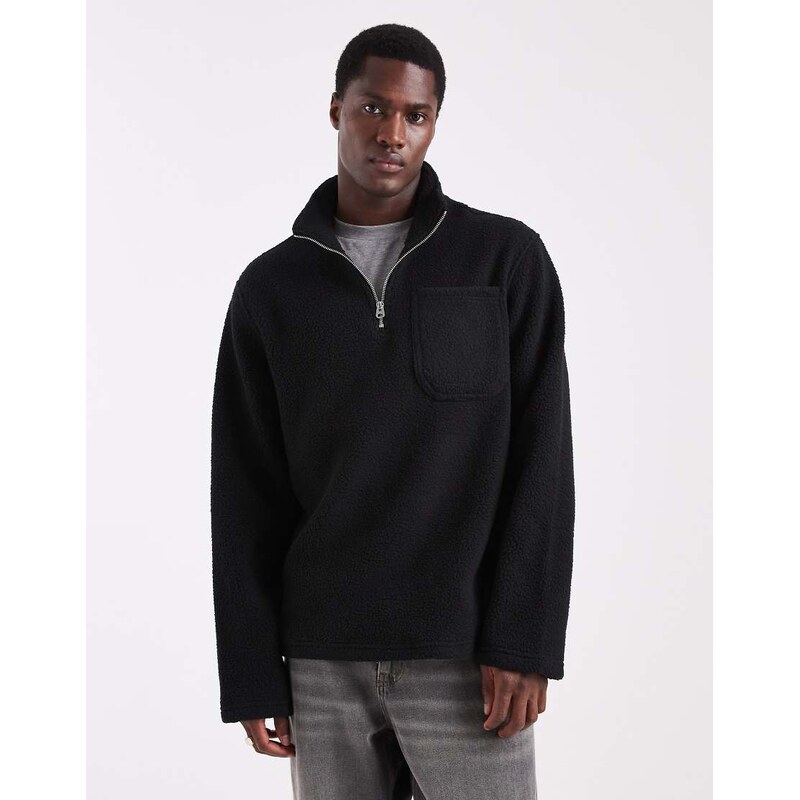 Jack & Jones 1/4 zip fleece in black print