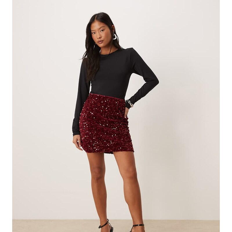 Vila Petite sequin mini skirt in dark red