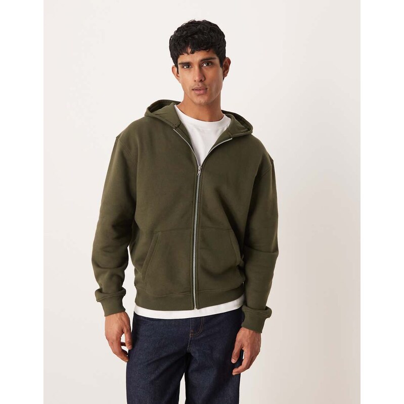 ASOS DESIGN essentials relaxed fit zip through hoodie in green