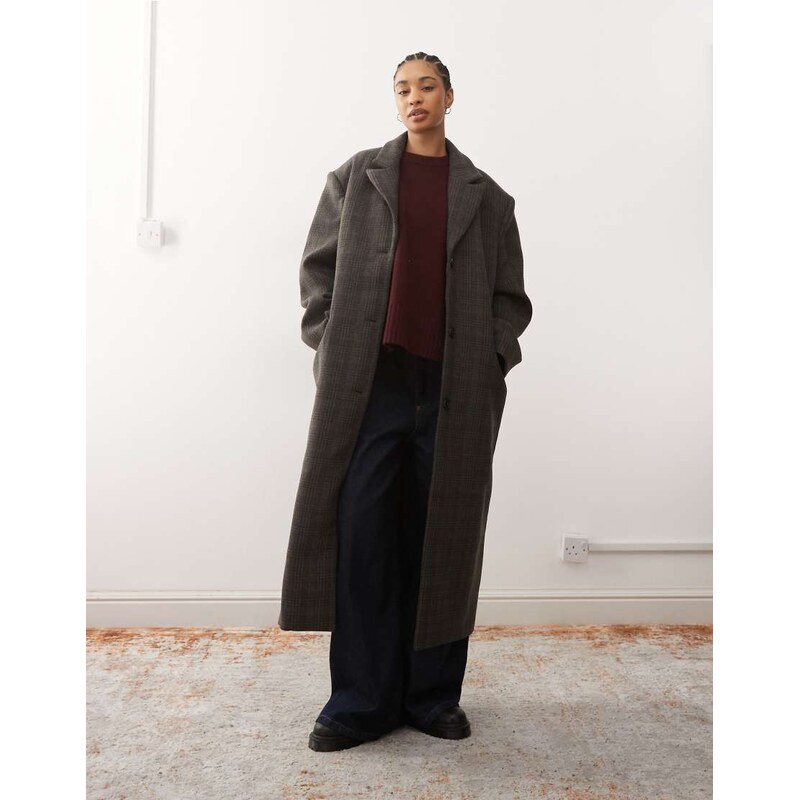 Weekday wool blend oversized coat with exaggerated shoulders in dark 110311618