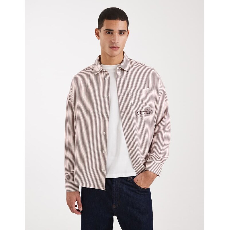 ASOS DESIGN oversized stripe shirt with chest embroidery in