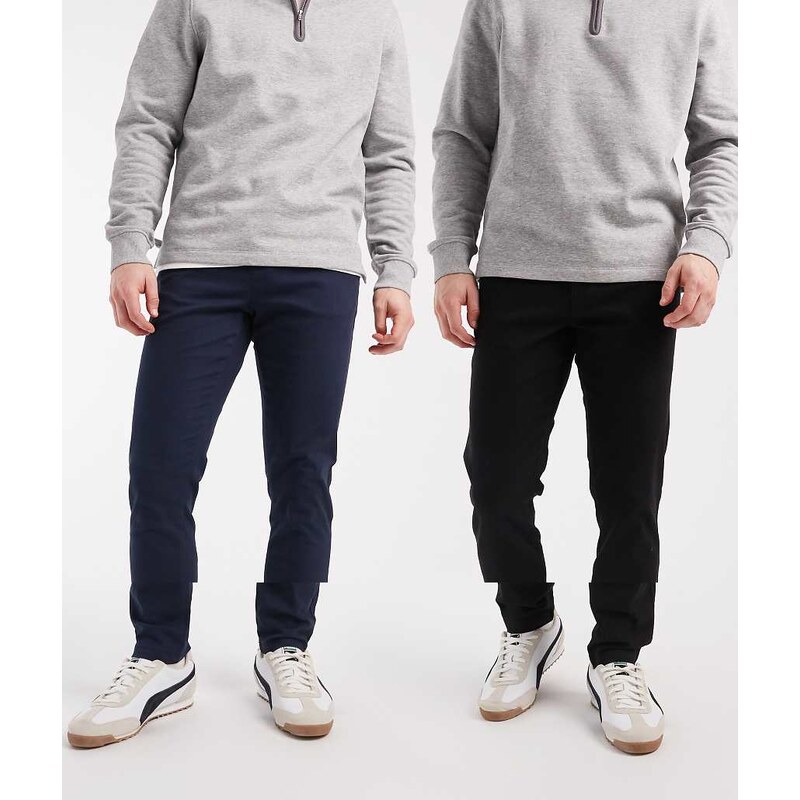 ASOS DESIGN 2 pack skinny chinos in black and navy-Multi 110312340