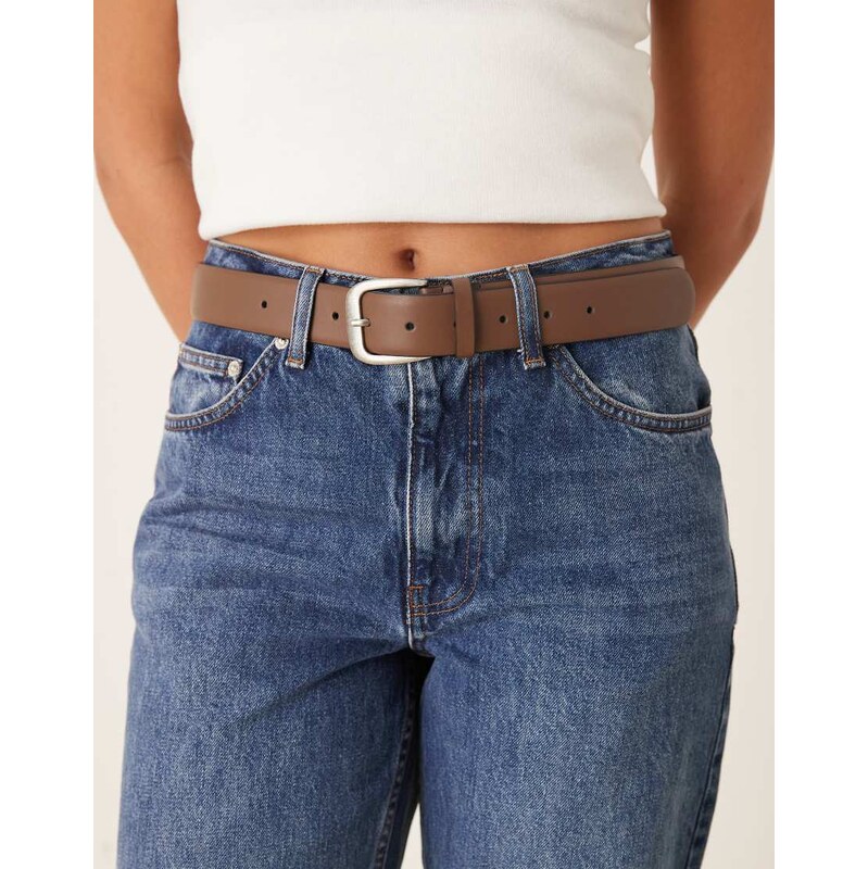 ASOS DESIGN waist and hip jeans classic jean belt in chocolate with 110312344