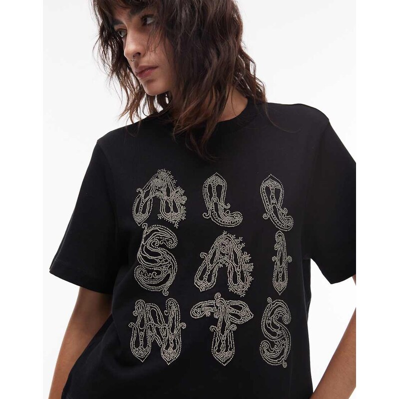 Allsaints lisa embellished tee in black 110311659