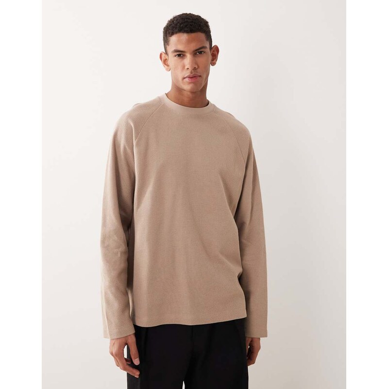 ASOS DESIGN oversized raglan long sleeve t-shirt in beige waffle