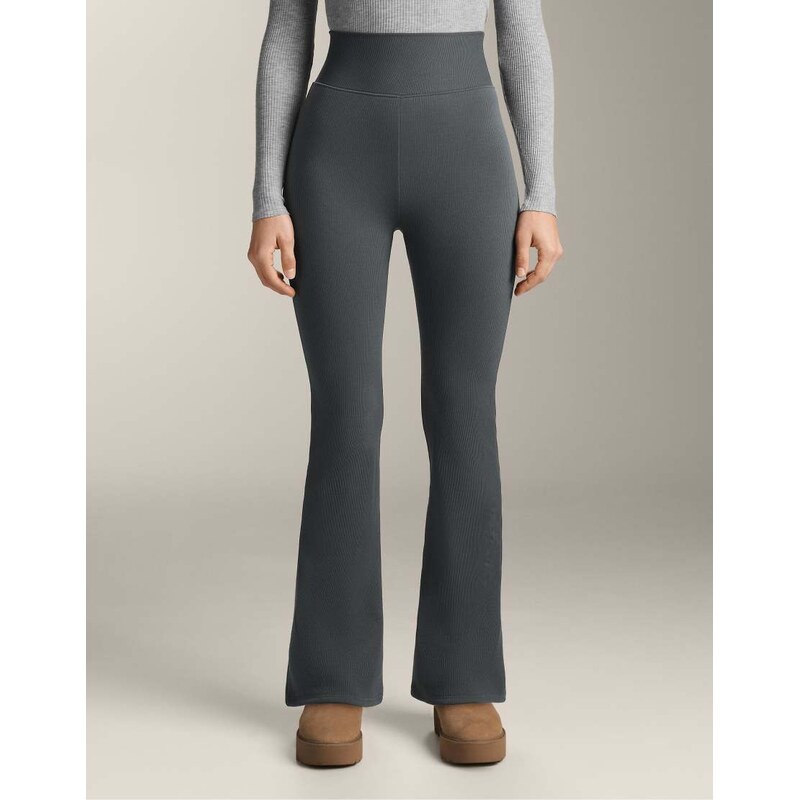 OYSHO Super high rise seamless extra warm rib 70cm flare trousers in 110311771