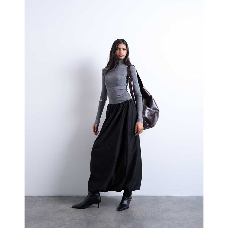 Topshop techy seam detail bubble hem maxi skirt in black 110579141