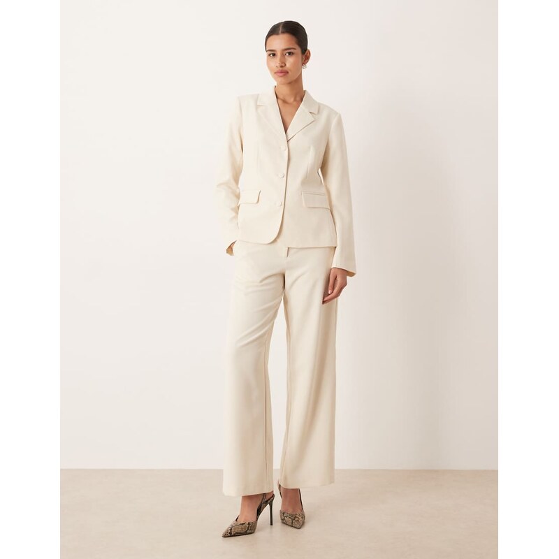 Vila wide leg tailored trousers co-ord in birch cream-White 115546121