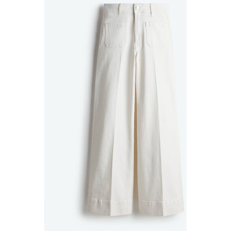 H&M - Wide High Jeans - Bílá
