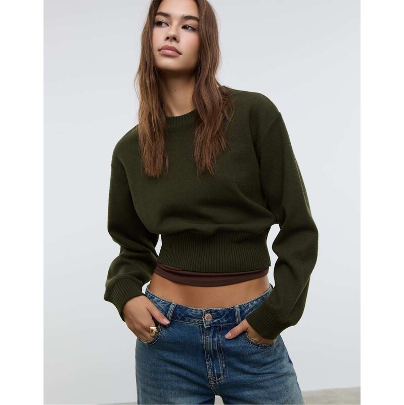 Stradivarius Knit top with sash in green 110311881