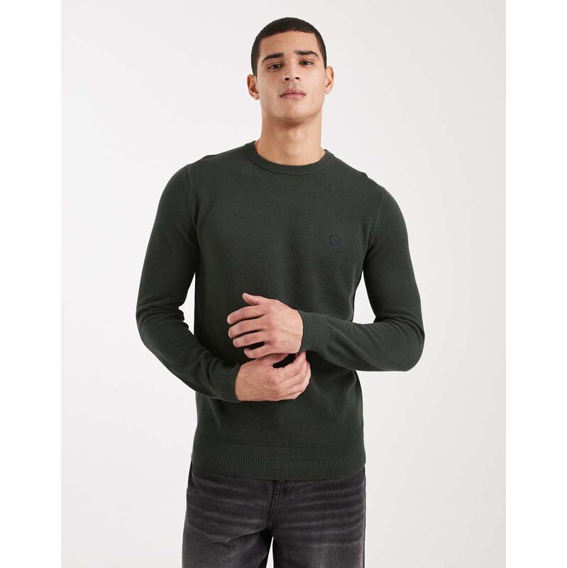 Fred Perry pique knitted jumper in khaki-Green