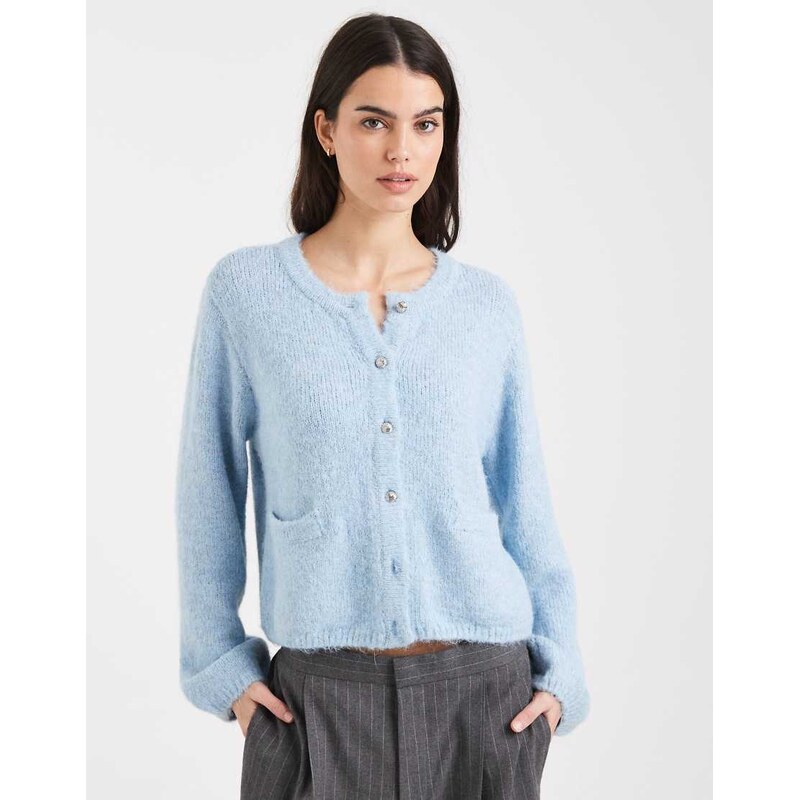 Object slouchy knitted cardigan with pocket detail in aqua haze