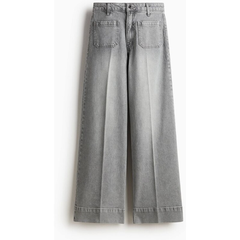 H&M - Wide High Jeans - Šedá