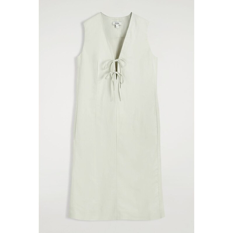 H&M - MIDI ŠATY S UVÁZÁNÍM V PASE Z LNIANÉ SMĚSI - zelená 108129402