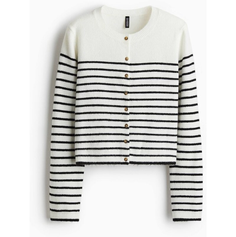 H&M - Propínací svetr z jemného úpletu - bílá 108167567