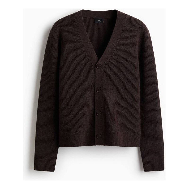 H&M - Vlněný propínací svetr Regular Fit - Hnědá
