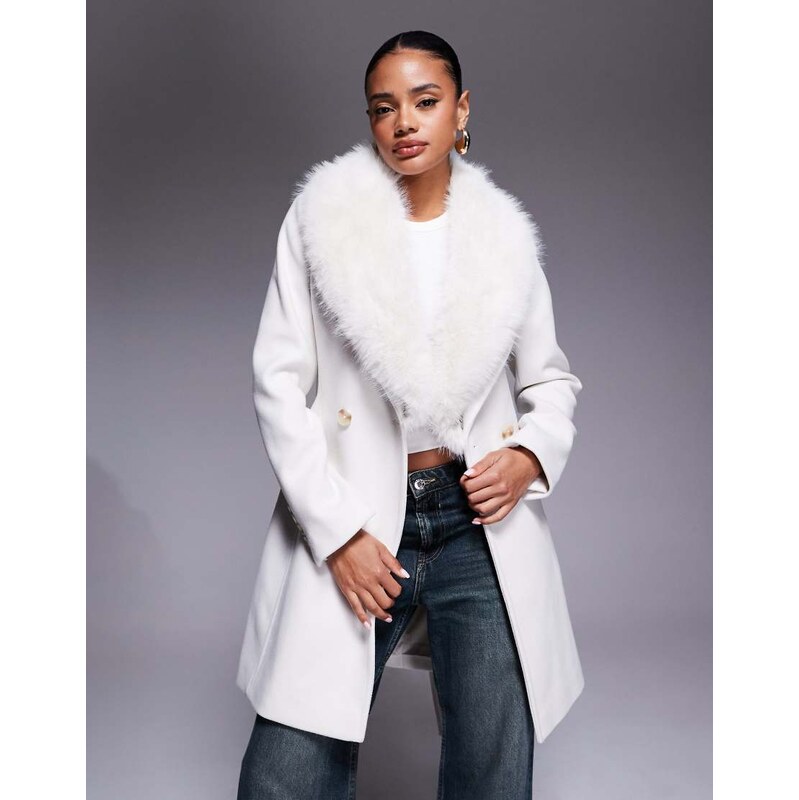 Forever New formal belted detachable faux fur shawl collar coat