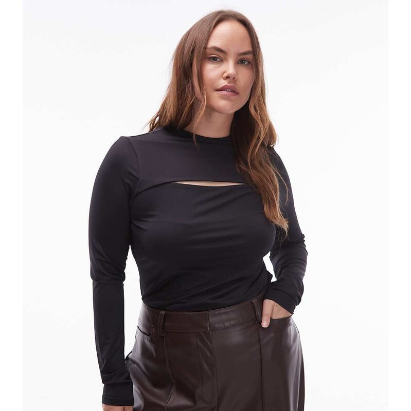 ASOS Curve ASOS DESIGN Curve slinky long sleeve top with cut out 110312327