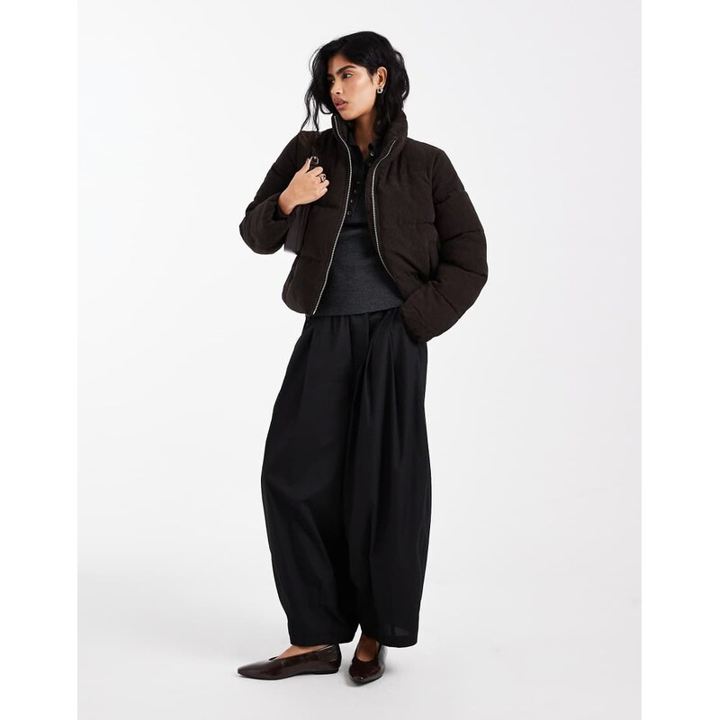 Vero Moda short corduroy puffer jacket in chocolate brown