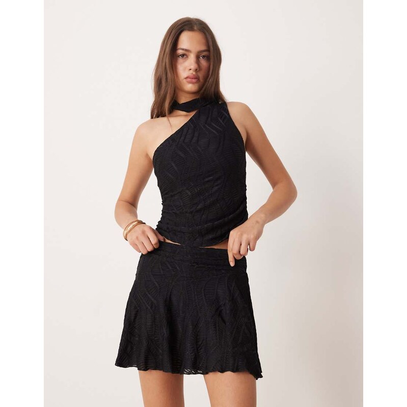 ASOS DESIGN co-ord textured ruched waist flippy mini skirt in black 110312367
