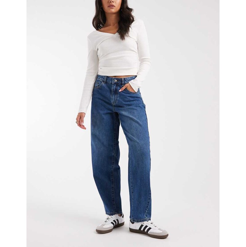 Object Zoe barrel jeans in mid blue denim