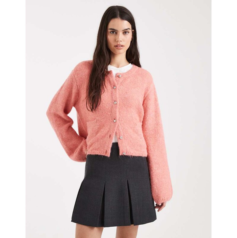Object slouchy knitted cardigan with pocket detail in living coral 115517570