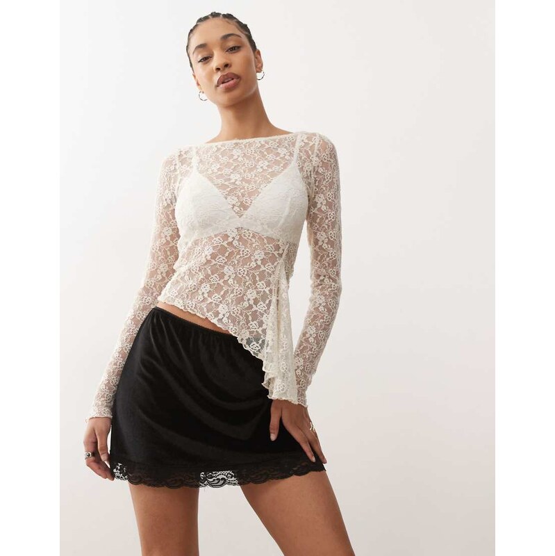 Reclaimed Vintage velvet mini skirt with scallop lace hem in