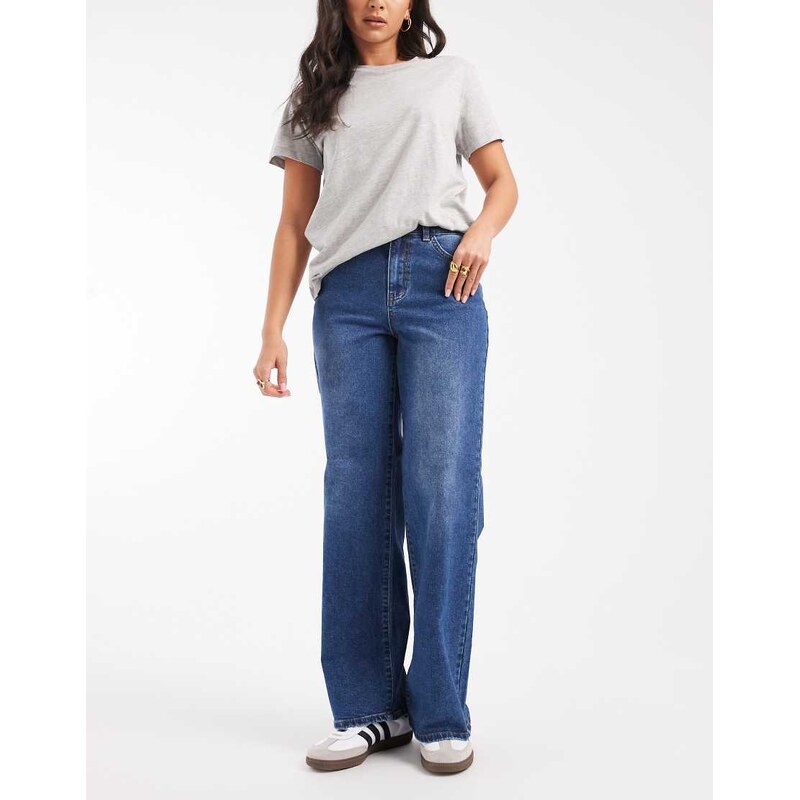 Object Rio Mae wide leg jeans in mid blue denim 115517569