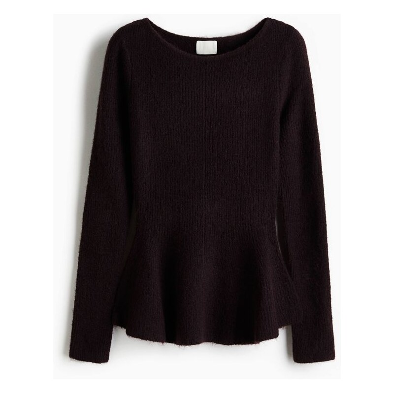 H&M - Top peplum z žebrovaného úpletu - Vínová