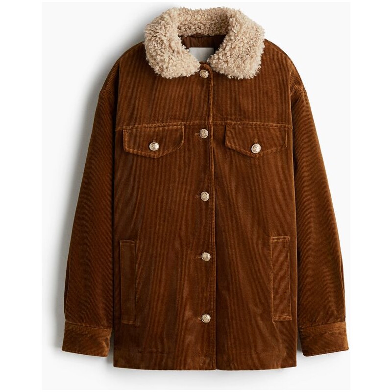 H&M - Vatovaná manšestrová bunda - Hnědá