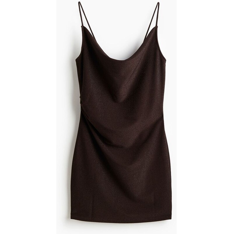H&M - Řasené šaty na ramínka - Tmavě Hnědá
