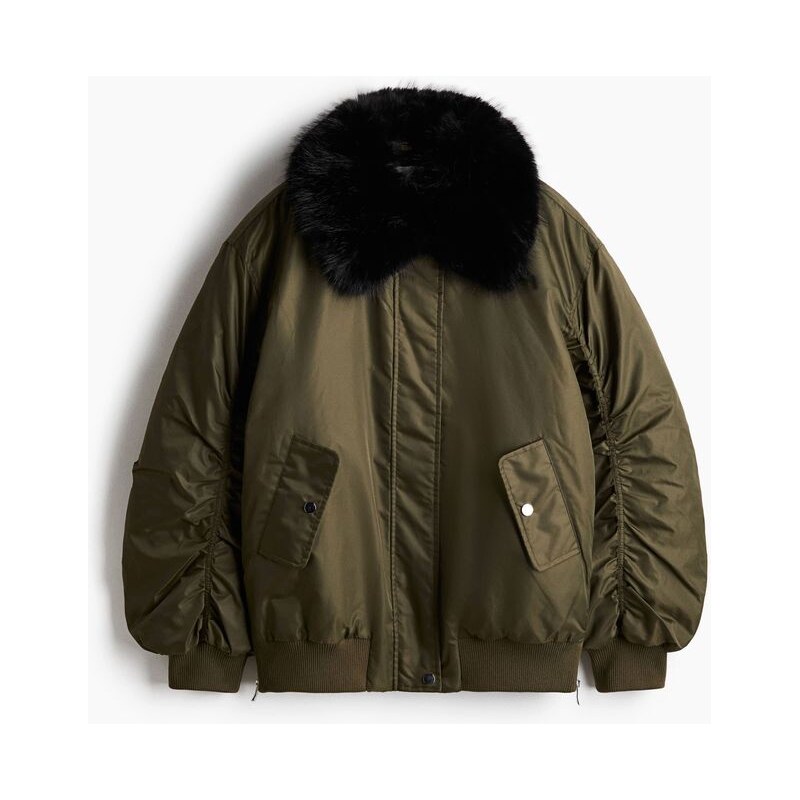 H&M - Oversized vatovaná bunda bomber - Tmavě Zelená Khaki